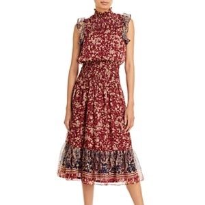 AQUA Floral Print Smocked Midi Dress